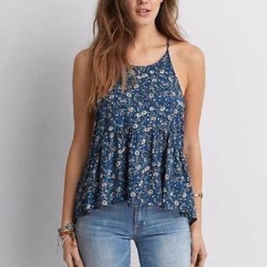 American Eagle Floral Peplum Racerback Tank Top